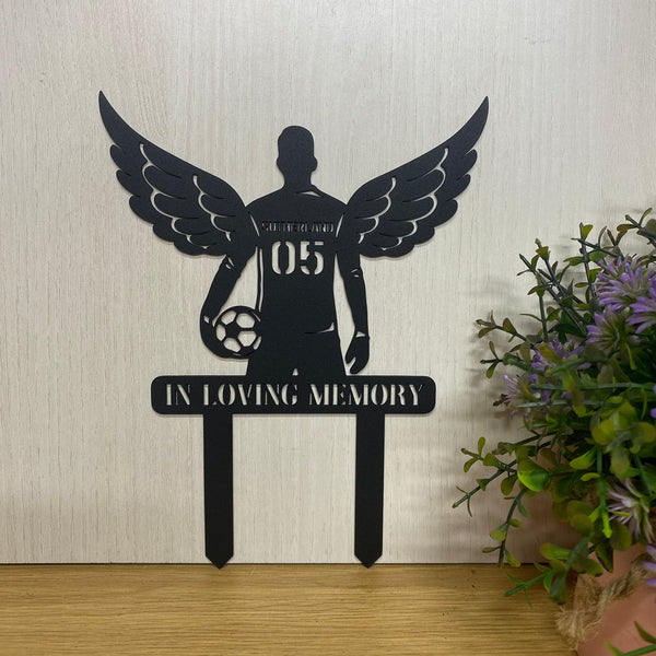 Custom Soccer Player Memorial Metal Stake, Soccer Player With Wings Metal Grave Markers, Soccer Player Loss Sympathy Sign, Remembrance Stake