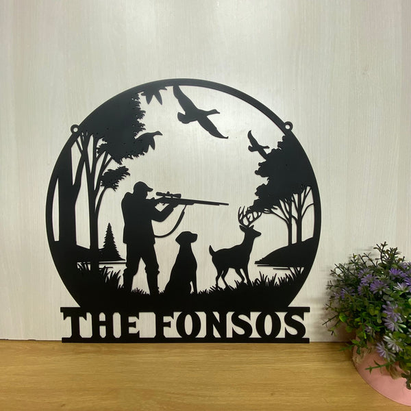 Custom Duck Deer Hunting Outdoor Metal Sign, Hunting Dog Man Cave Metal Wall Art, Personalized Hunter Metal Name Sign, Wildlife Hunting Metal Sign
