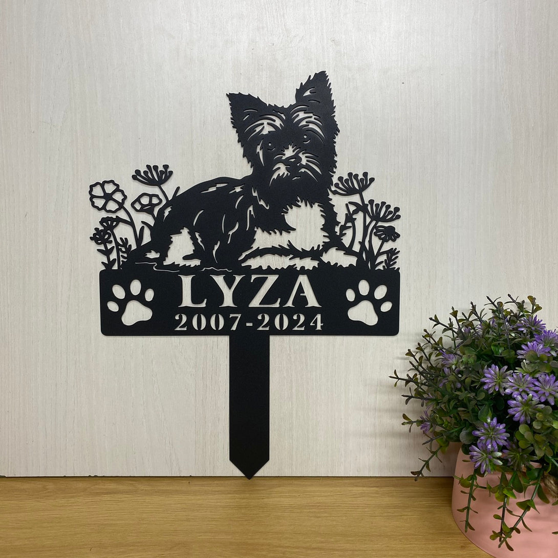 Personalized Yorkie Dog Memorial Garden Stake, Custom Dog Memorial Metal Grave Marker, Pet Loss Remembrance Stake, Dog Lovers Metal Yard Sign