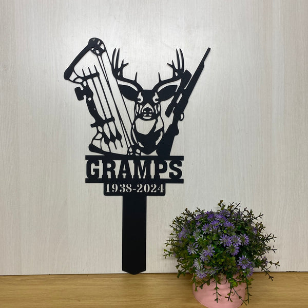 Custom Hunter Memorial Metal Stake, Personalized Bow Hunter Metal Grave Marker, Deer Hunter Metal Remembrance Sign, Hunter Loss Metal Garden Stake