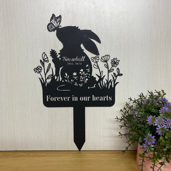 Personalized Rabbit Memorial Metal Sign With Stake, Custom Bunny Metal Garden Stake, Pet Loss Metal Grave Marker Sign, Rabbit Loss Remembrance Stake
