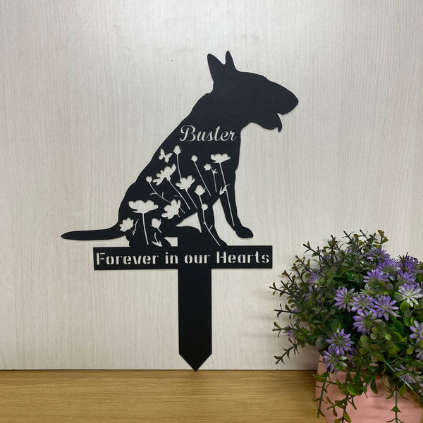 Custom Bull Terrier Memorial Metal Garden Stake, Floral Dog Metal Yard Sign, Personalized Dog Metal Stake, Pet Loss Grave Marker, Remembrance Stake