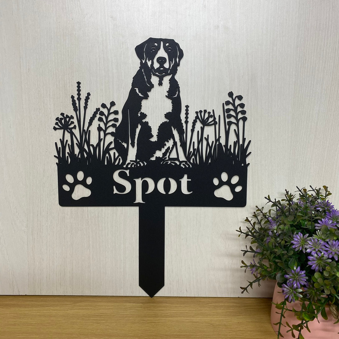 Custom Greater Swiss Mountain Dog Memorial Metal Stake, Personalized Dog Name Sympathy Sign, Pet Loss Metal Grave Marker, Dog Metal Garden Stake