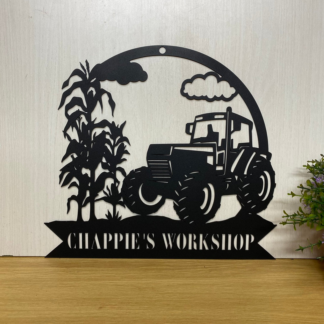 Personalized Modern Tractor Monogram Metal Farm Sign, Custom Corn Farm Tractor Metal Wall Art, Farmer Name Metal Tractor Sign, Metal Farmhouse Sign