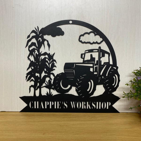 Personalized Modern Tractor Monogram Metal Farm Sign, Custom Corn Farm Tractor Metal Wall Art, Farmer Name Metal Tractor Sign, Metal Farmhouse Sign