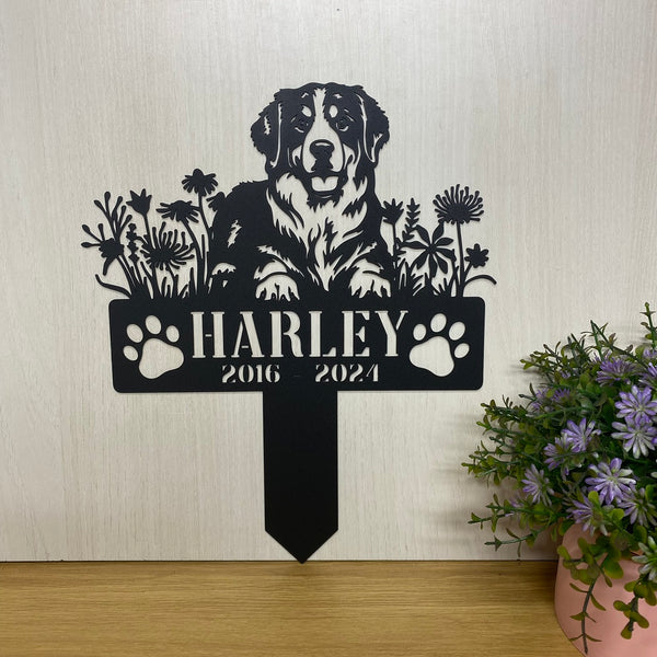 Personalized Bernese Mountain Dog Memorial Garden Stake, Custom Bernese Dog Metal Grave Marker, Pet Loss Remembrance Stake, Dog Lover Metal Yard Sign