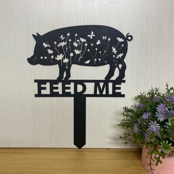 Custom Pig Memorial Metal Garden Stake, Personalized Floral Pig Metal Yard Stake, Pig Loss Remembrance Stake, Farm Animal Metal Grave Marker Sign