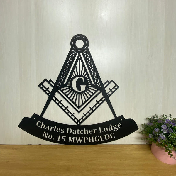 Personalized Masonic Square And Compass Metal Sign, Custom Name Freemason Masonic Metal Wall Art, Freemason Freemasonry Masonic Monogram Metal Sign