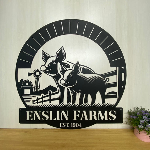 Personalized Pig Farm Metal Sign, Farmhouse Pig Barn Metal Wall Hanging, Personalized Cattle Pig Metal Farm Sign, Hog Farm Animal Monogram Metal Sign