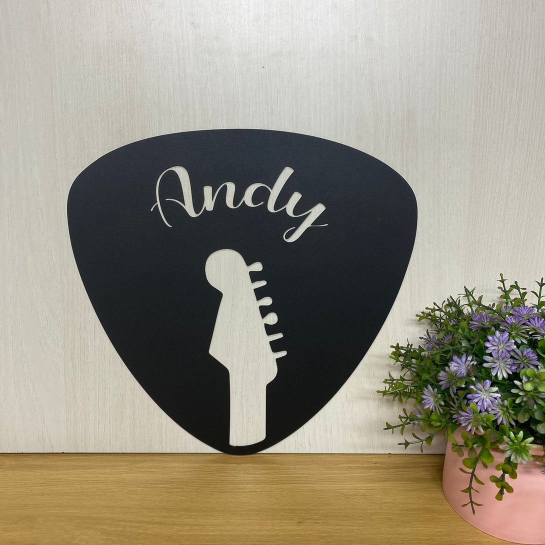 Personalized Guitar Pick Metal Name Sign, Custom Guitar Pick Metal Wall Art, Guitar Player Name Sign, Guitar Lover Music Room Metal Wall Sign Decor