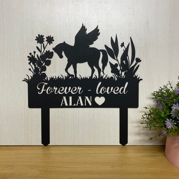 Custom Horse With Wings Memorial Metal Yard Sign, Angel Horse Metal Garden Stake, Horse Loss Metal Grave Marker, Pet Sympathy Sign, Remembrance Sign