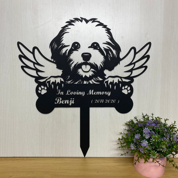 Custom Bichon Frise Dog Memorial Garden Stake, Bichon Dog With Wings Metal Yard Sign, In Loving Memory Dog Metal Grave Marker, Pet Loss Sympathy Stake