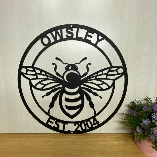 Custom Honey Bee Monogram Metal Wall Art, Personalized Gardener Bee Keeper Metal Name Sign, Welcome Family Bee Sign, Bee Hive Metal Sign Garden Decor