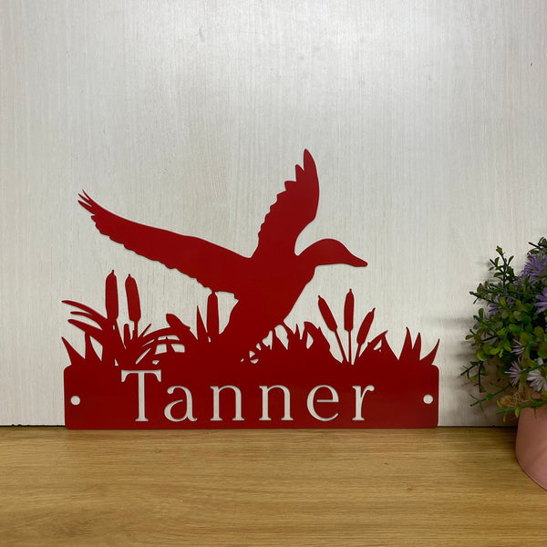 Personalized Flying Duck Hunting Metal Wall Art, Custom Duck Hunter Metal Name Sign, Duck Farm Entrance Metal Sign, Hunting Lodge Cabin Metal Decor