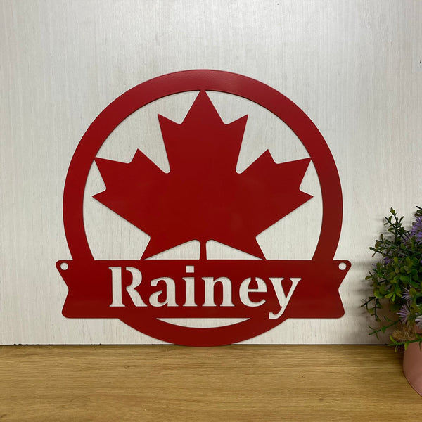 Custom Maple Leaf Monogram Metal Wall Hanging Sign, Personalized Family Name Metal Sign, Canada Leaf Cottage Wall Sign, Maple Leaf Metal Name Sign