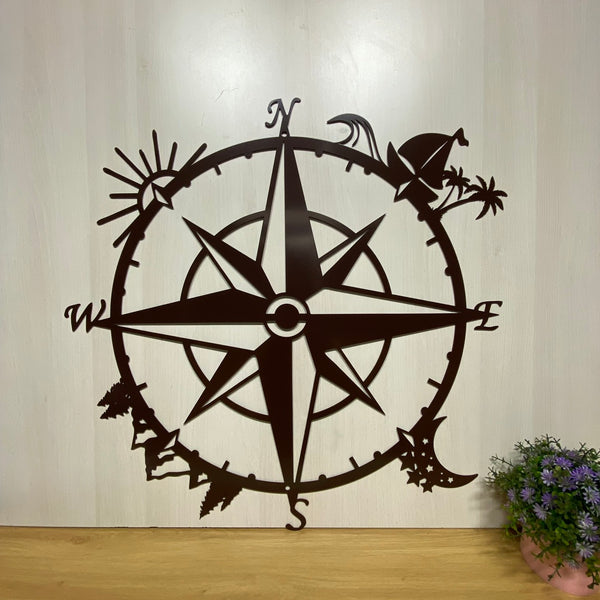 Nautical Coordinates Monogram Metal Sign, Nautical Compass Rose Metal Sign, Nautical Beach House Metal Decor, Compass Coordinates Metal Wall Art
