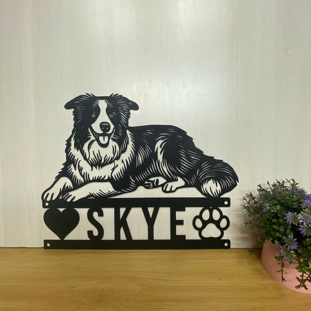 Personalized Border Collie Dog Metal Wall Art With Name, Customized Dog Name Monogram Metal Sign, Pet House Metal Wall Hanging, Dog Lovers Metal Sign