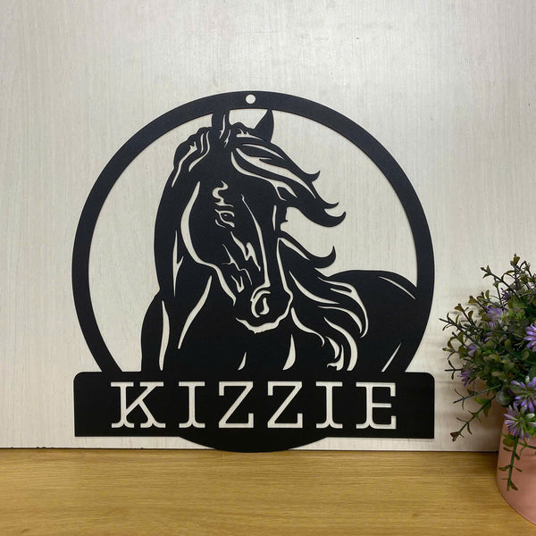 Custom Horses Head Metal Wall Art Decor, Personalized Wild Horse Metal Name Sign, Horse Farm Ranch Front Door Metal Wall Sign
