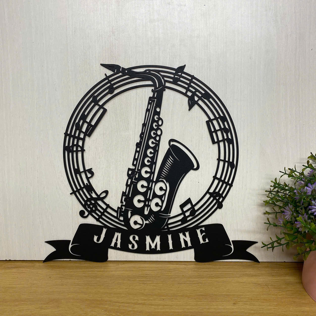 Custom Saxophone Metal Wall Art, Personalized Name Saxophone Player Metal Sign, Jazz Music Studio Metal Wall Decor, Saxophone Musical Instrument Sign