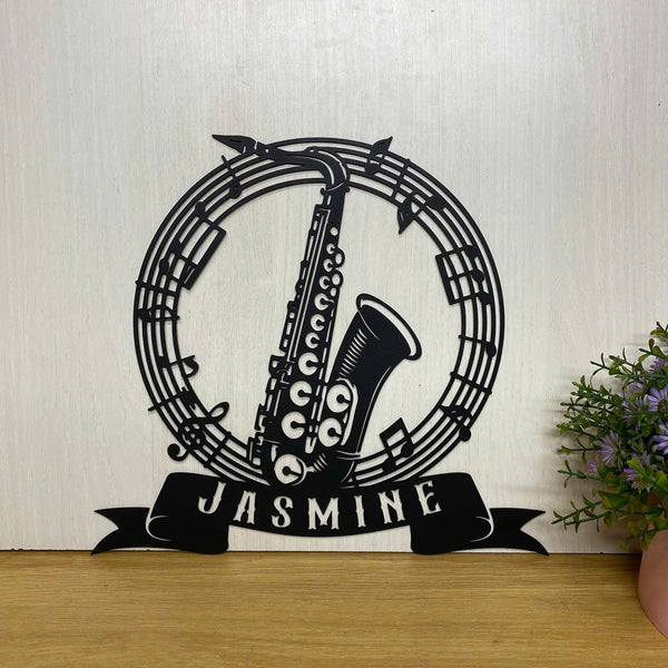 Custom Saxophone Metal Wall Art, Personalized Name Saxophone Player Metal Sign, Jazz Music Studio Metal Wall Decor, Saxophone Musical Instrument Sign