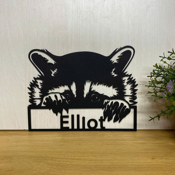 Custom Trash Panda Raccoon Metal Wall Art, Personalized Peeking Raccoon Metal Name Sign, Cute Raccoon Metal Sign Decor, Funny Raccoon Wall Hanging