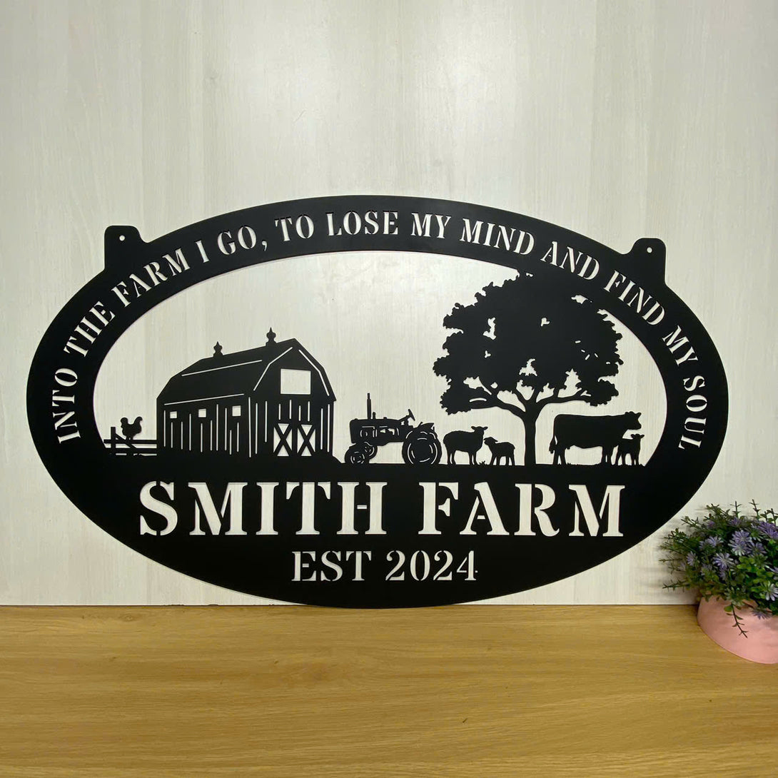 Personalized Farmhouse Metal Wall Art, Custom Family Name Farm Ranch Sign, Cattle Farm Metal Entrance Sign, Farm Barn With Tractor Metal Wall Decor