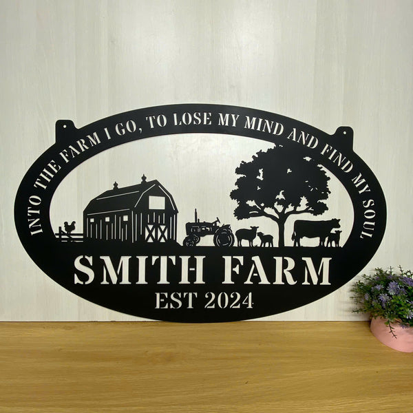 Personalized Farmhouse Metal Wall Art, Custom Family Name Farm Ranch Sign, Cattle Farm Metal Entrance Sign, Farm Barn With Tractor Metal Wall Decor