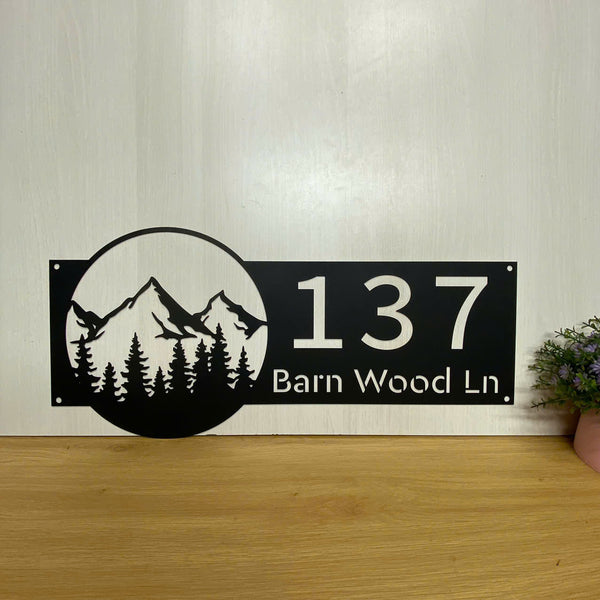 Personalized Mountain Pine Tree Address Metal Entrance Sign, Front Door Metal Address Sign, Custom House Number Metal Art, Address Number Metal Sign