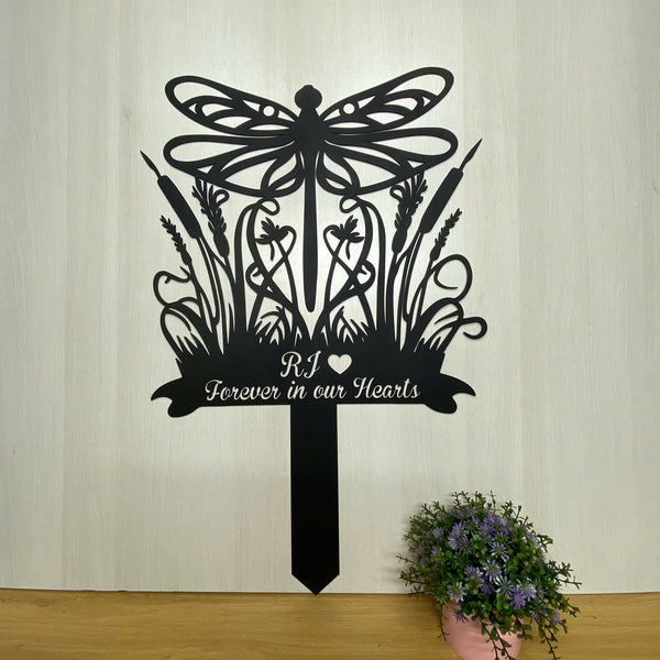 Custom Metal Dragonfly Garden Sign With Stake, Personalized Dragonfly Metal Yard Sign,dragonfly Outdoor Metal Garden Decor, Outdoor Metal Grave Marker
