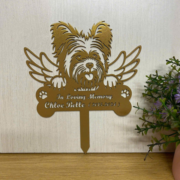 Custom Yorkshire Terrier Dog Memorial Garden Stake, Dog With Wings Metal Yard Sign, In Loving Memory Dog Metal Grave Marker, Pet Loss Sympathy Stake