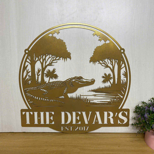 Custom Metal Crocodile Sign With Name, Personalized Crocodile Metal Wall Art Decor, Crocodile Lake House Metal Sign, Crocodile Wall Hanging Decor