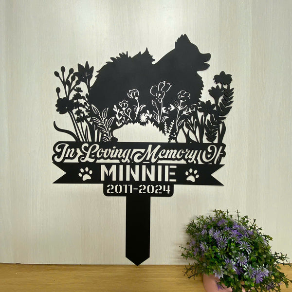 Personalized Floral Pomeranian Dog Memorial Garden Stake, In Loving Memory Of Dog Metal Grave Marker, Dog Metal Yard Sign, Pet Loss Remembrance Stake
