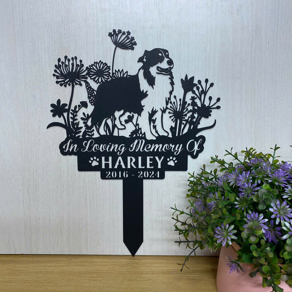 Personalized Border Collie Dog Memorial Metal Stake, Custom Collie Dog Metal Remembrance Stake, Dog Grave Marker Metal Sign, Pet Loss Sympathy Sign