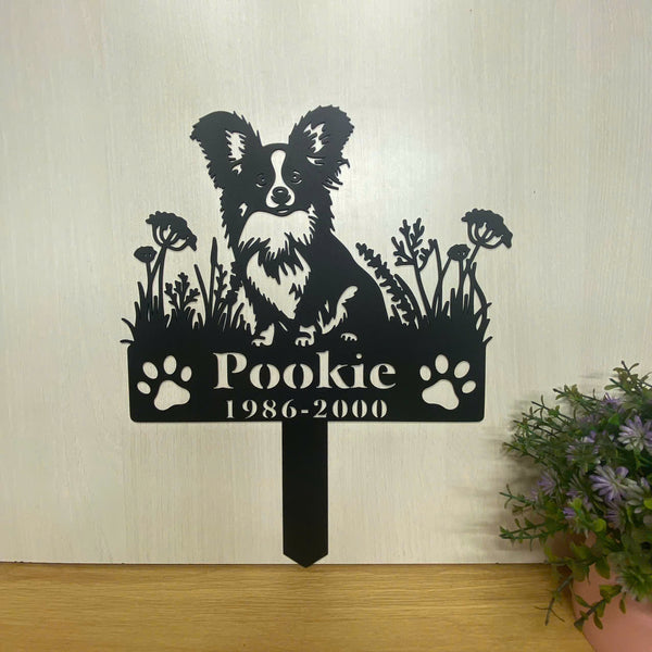 Personalized Papillon Dog Memorial Metal Stake,custom Dog Loss Metal Yard Sign, Pet Loss Sympathy Sign, Dog Metal Grave Marker Sign, Remembrance Stake