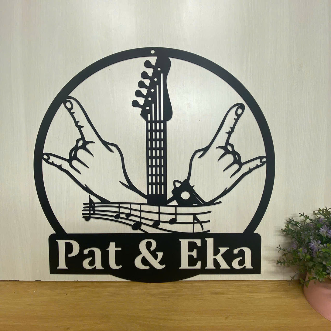 Custom Guitar Rock N Roll Metal Wall Hanging Art, Personalized Rock And Roll Metal Name Sign, Music Band Music Room Metal Wall Hanging Decor