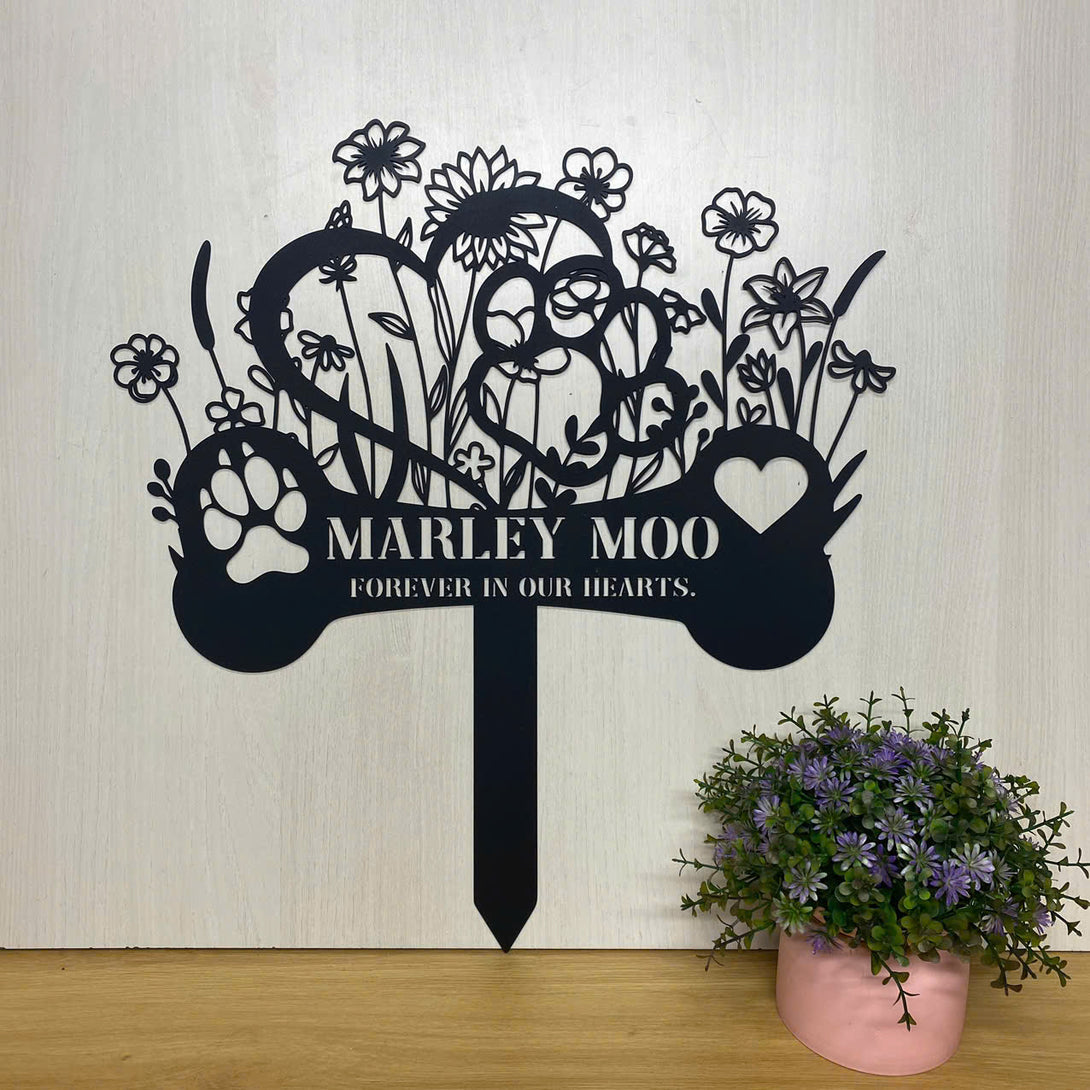 Personalized Dog Bone With Paws Memorial Stake, Custom Dog Metal Garden Stakes, Pet Loss Metal Yard Sign, Dog Grave Markers, Sympathy Sign