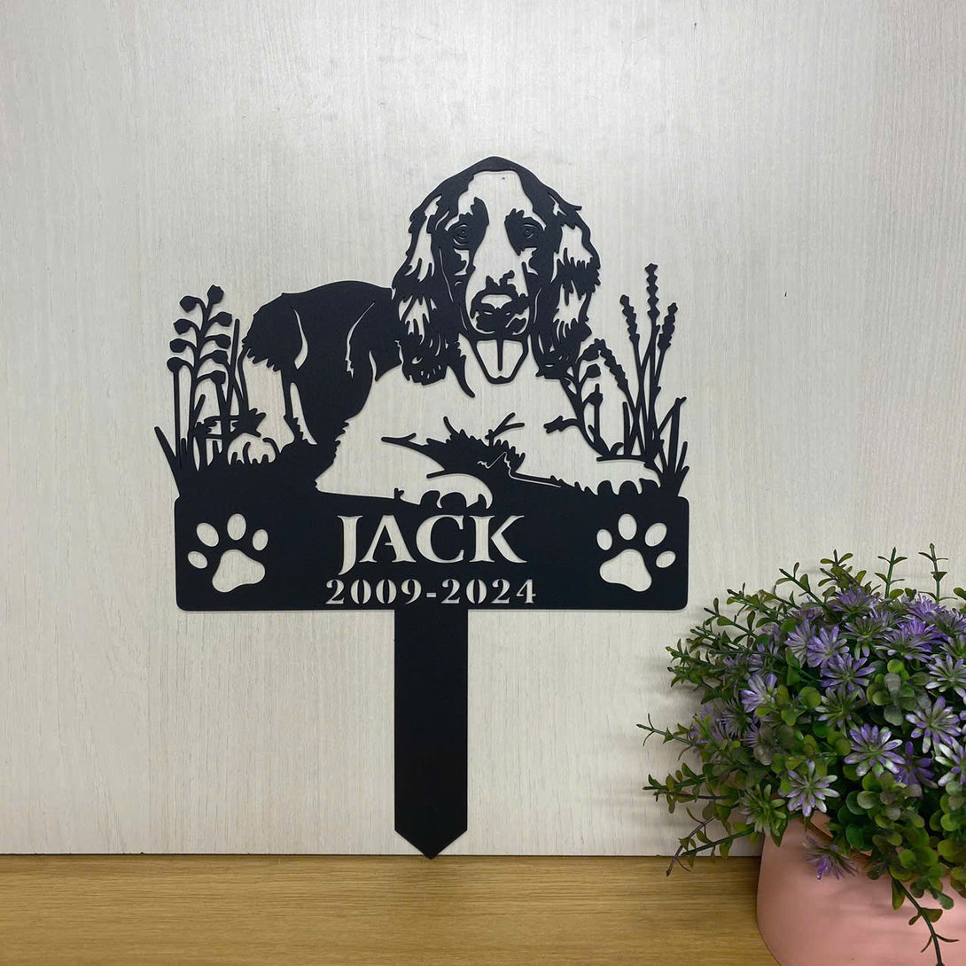 Custom Springer Spaniel Dog Memorial Metal Stake, Personalized Springer Dog Metal Yard Sign, Floral Dog Metal Grave Marker, Pet Loss Remembrance Stake