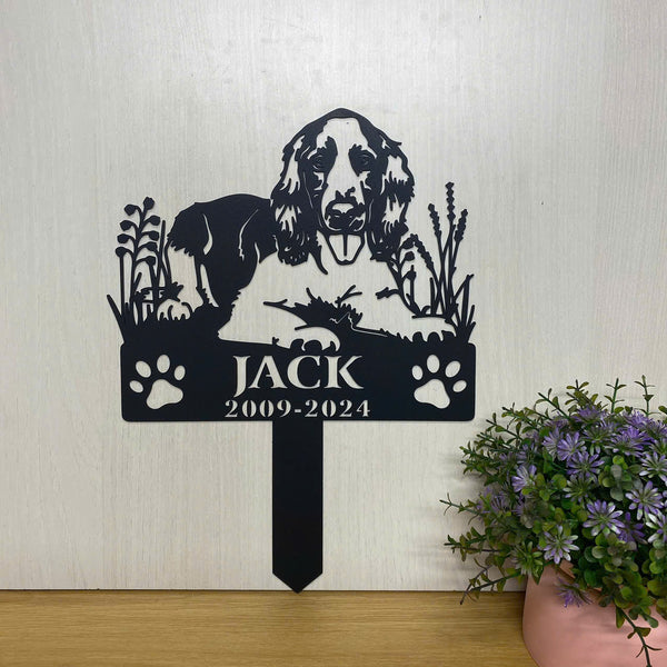 Custom Springer Spaniel Dog Memorial Metal Stake, Personalized Springer Dog Metal Yard Sign, Floral Dog Metal Grave Marker, Pet Loss Remembrance Stake