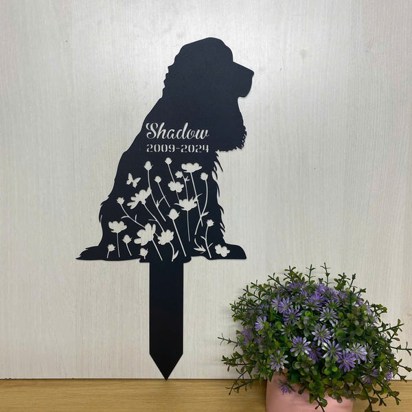 Custom Cocker Spaniel Memorial Metal Garden Stake, In Loving Memory Dog Metal Grave Marker, Pet Loss Remembrance Stake, Floral Dog Metal Yard Sign