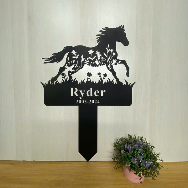 Custom Floral Horse Memorial Metal Garden Stake, Horse Loss Metal Grave Marker, Loving Memory Horse Metal Sign, Pet Sympathy Sign, Remembrance Sign