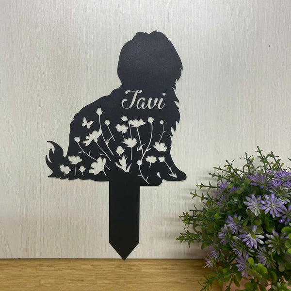 Custom Tibetan Terrier Memorial Metal Garden Stake, In Loving Memory Of Dog Metal Grave Marker, Pet Loss Remembrance Stake, Floral Dog Metal Yard Sign