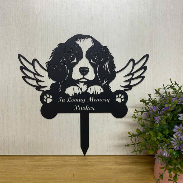 Custom Cavalier King Charles Spaniel Dog Memorial Garden Stake, Dog With Wings Metal Yard Sign, Angel Dog Metal Grave Marker, Pet Loss Sympathy Stake