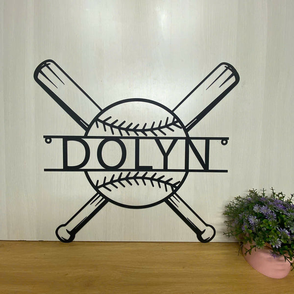 Custom Crossed Baseball Bats Metal Wall Art, Personalized Baseball Player Metal Name Sign, Softball Sports Kids Room Metal Wall Hanging Sign Decor