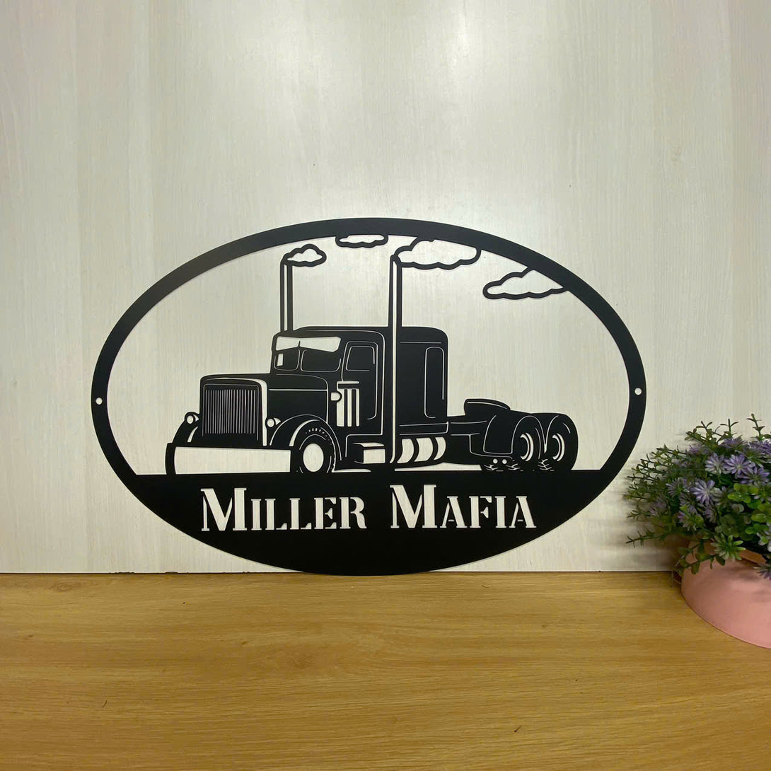 Personalized Name Semi-trailer Metal Wall Art, Custom Semi Truck Driver Name Sign Metal Decor, Semi Truck Garage Man Cave Metal Wall Hanging