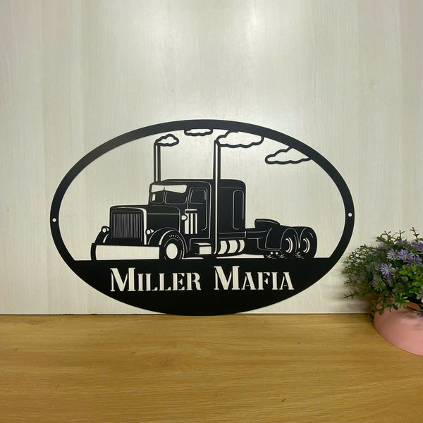 Personalized Name Semi-trailer Metal Wall Art, Custom Semi Truck Driver Name Sign Metal Decor, Semi Truck Garage Man Cave Metal Wall Hanging