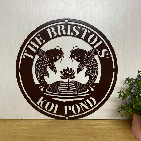 Personalized Koi Pond Metal Wall Hanging, Koi Fish Monogram Metal Name Sign, Custom Koi Pond Metal Sign, Koi Fish Metal Wall Art Home Decor