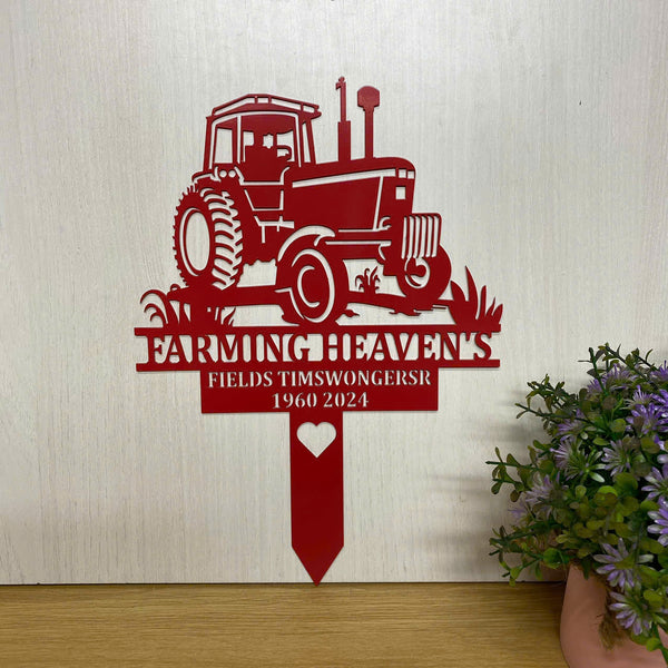 Custom Farm Tractor Memorial Metal Garden Stake, Personalized Name Farmer Metal Garve Maker, Farmer Memorial Metal Plaque, Farmer Loss Metal Yard Sign