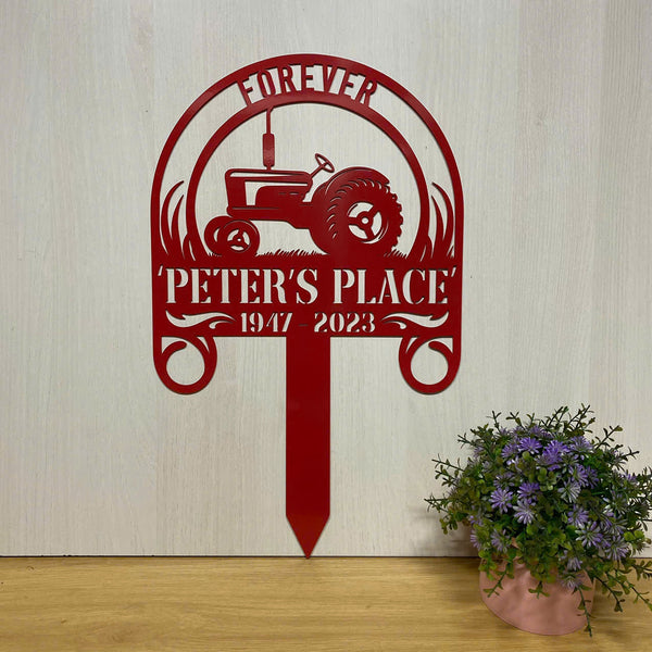 Custom Farm Tractor Memorial Metal Plaque With Stake, Personalized Farmer Memorial Metal Yard Stake, Farmer Loss Dad Loss Metal Garve Maker
