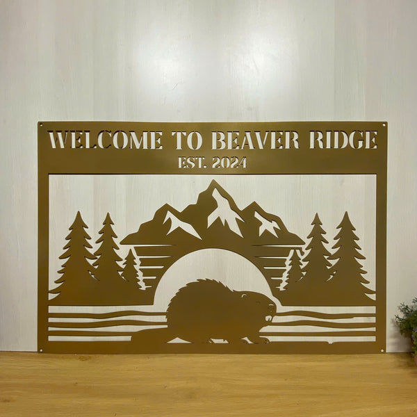 Custom Beaver Lodge Metal Sign, Personalized Great Outdoor Beaver Metal Wall Art, Mountain Camping Site Metal Decor, Beaver Cabin Metal Wall Sign