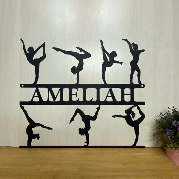 Custom Female Gymnastics Sport Metal Wall Art, Personalized Girl Gymnast Metal Name Sign, Gymnastics Sport Club Kid Room Metal Wall Sign Decor